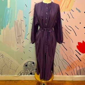 Dôen Lorena Dress Purple Striped Button Down Caftan Dress w/ Matching Belt